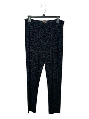 J. McLaughlin Black Velvet Flocked Demask Pattern Legging Pants Size 8